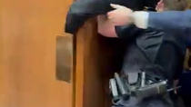 Thumbnail for Listen for the arm snap! - Security drags a Marine out of a hearing as he shouts "No wants to fight for Israel"... then a Senator jumps in and breaks the his arm.