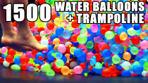 Thumbnail for 1500 Water Balloons + Trampoline- SLO MO!! | Mark Rober