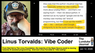 Thumbnail for Linus Torvalds: Vibe Coder | The Lunduke Journal