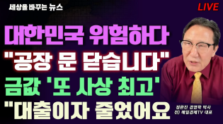 Thumbnail for [세바뉴] 으악~소름 CDS프리미엄 "한국이 위험하다"..1년 전기료 1900억 "공장 문 닫아요"..금값 또 사상 최고 "4000달러 간다?"..영끌족 휴~ "대출이자 줄었어요" | 정완진TV